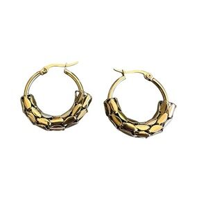 Stainless Steel Gold Textured Hoop Earrings